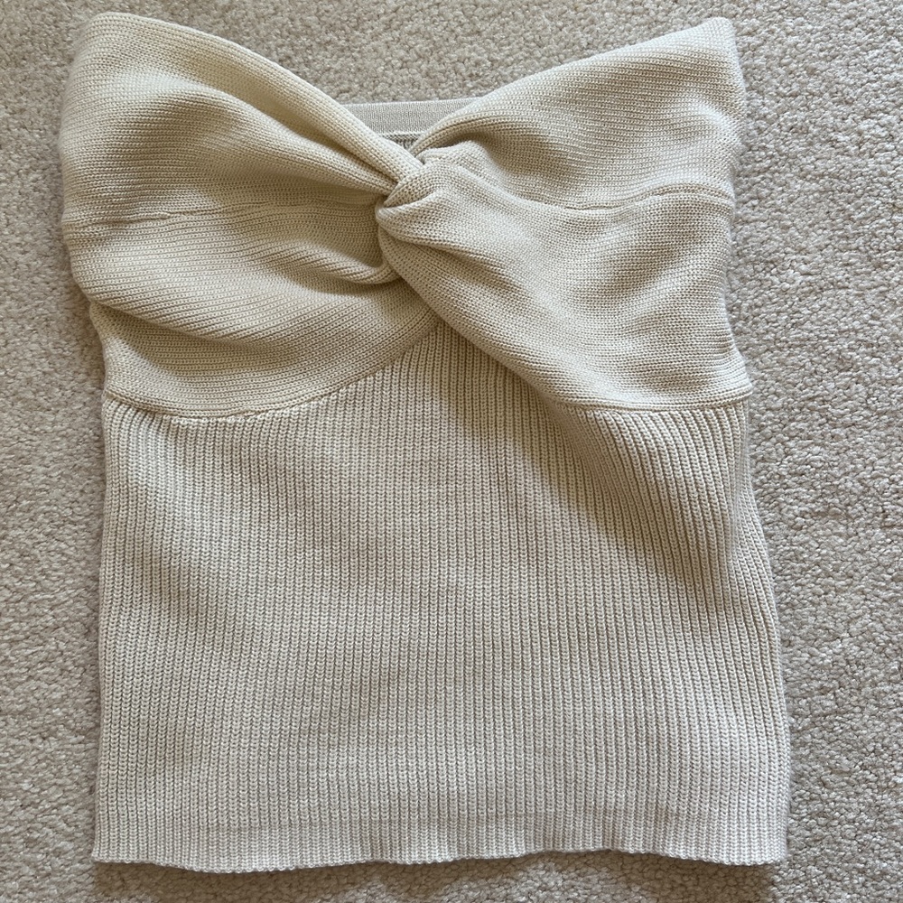 Beige knot front tube top
